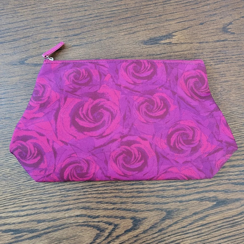 Lancome Magenta and Purple Floral Zippered Cosmetic Bag NEW